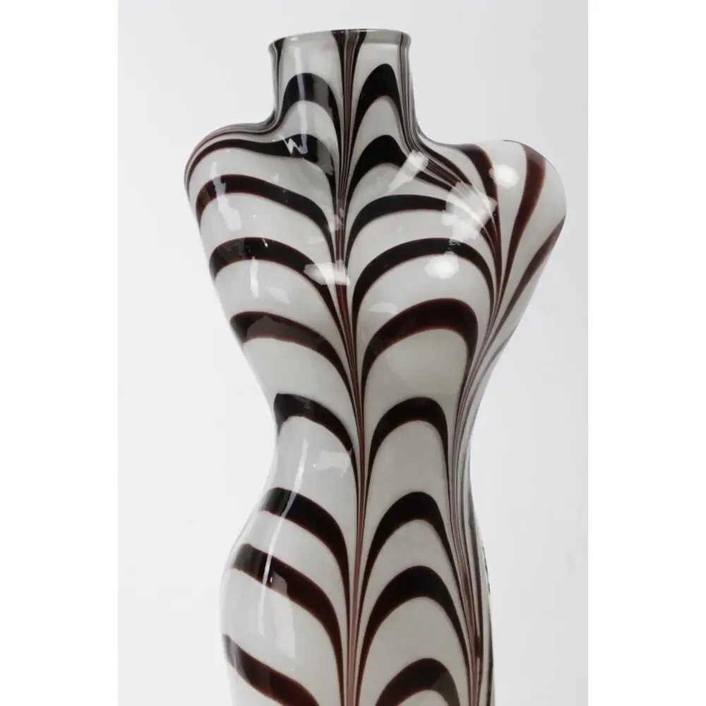 Vintage Murano Style Art Glass Zebra Swirl Female Torso Bust Form Large Vase